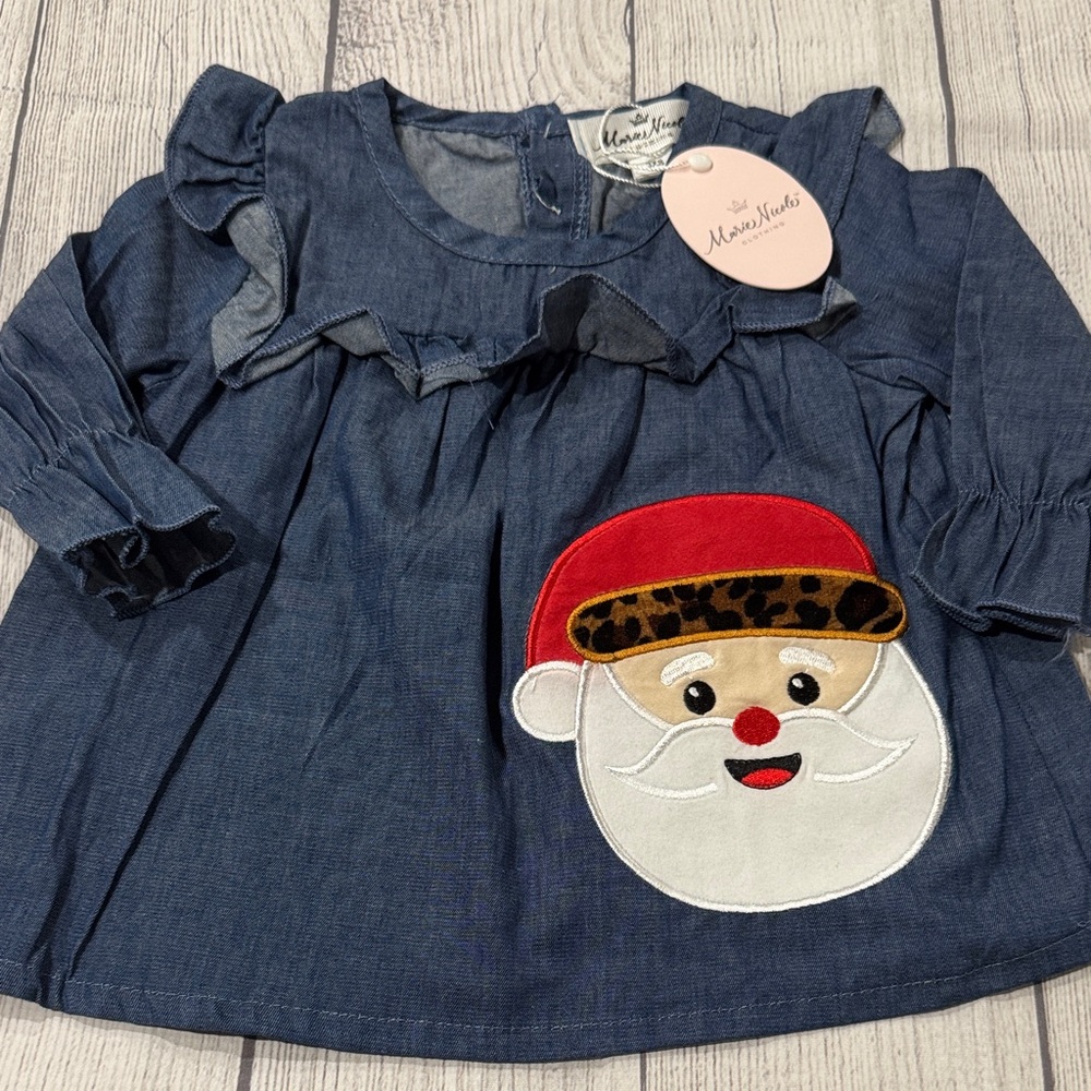 Marie Nicole Baby Girls Denim Dress with Santa Design